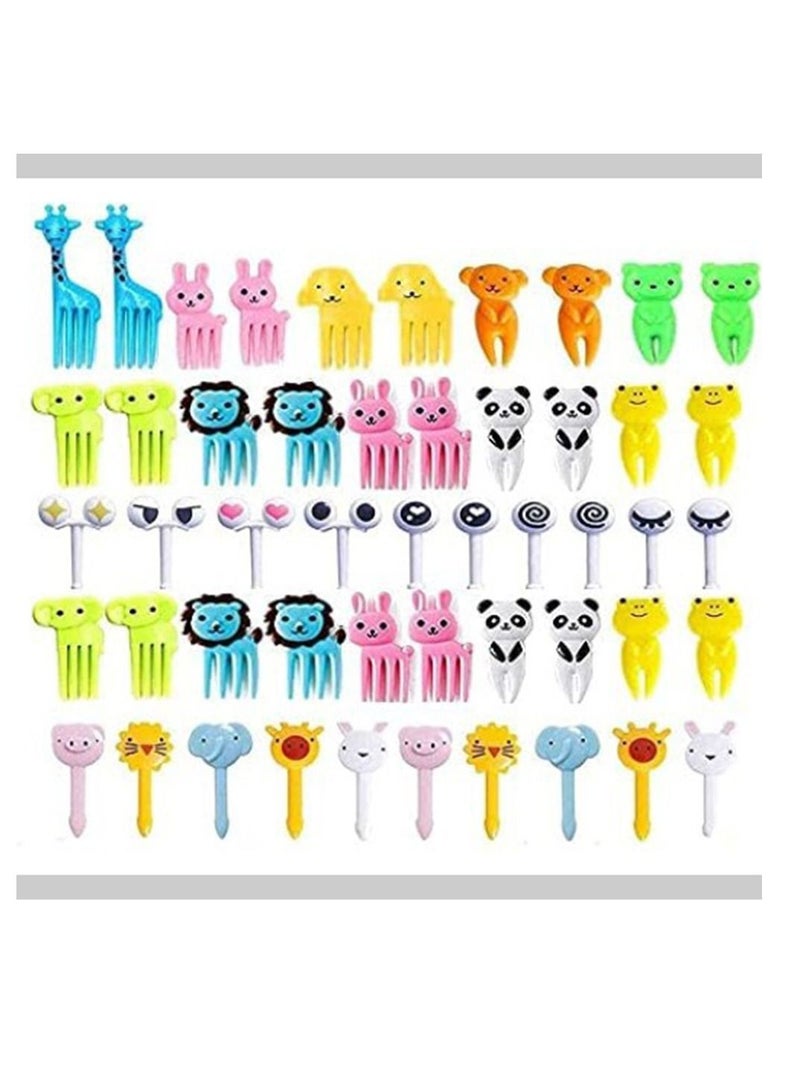 52-Piece Animal Fruit Forks For Baby Kids Mini Cute Cartoon Toothpick Plastic Sticks Decor Multicolor