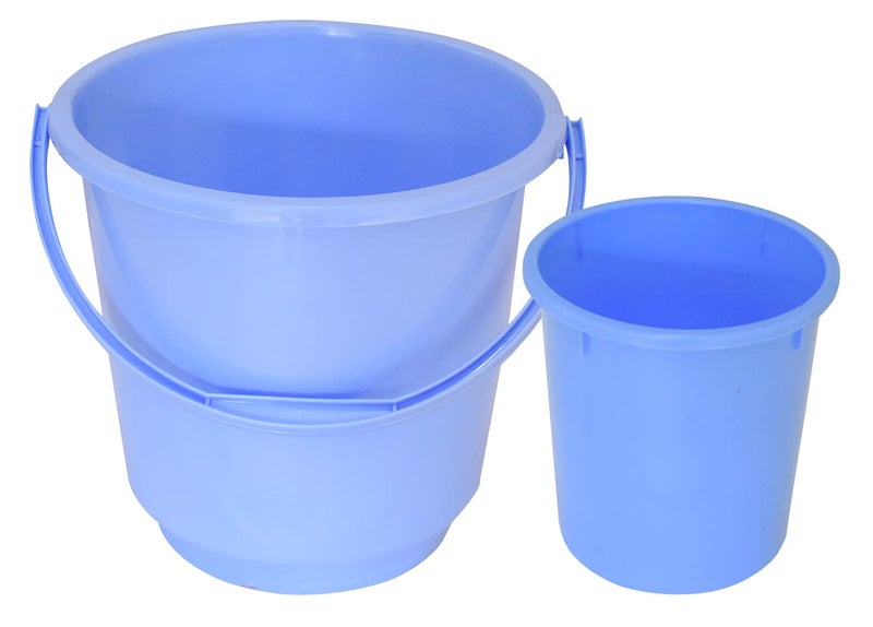 Kuber Industries Kuber Industries 2 Pieces Unbreakable Virgin Plastic Multipurpose Bucket Dustbin Set Blue  - Image 1