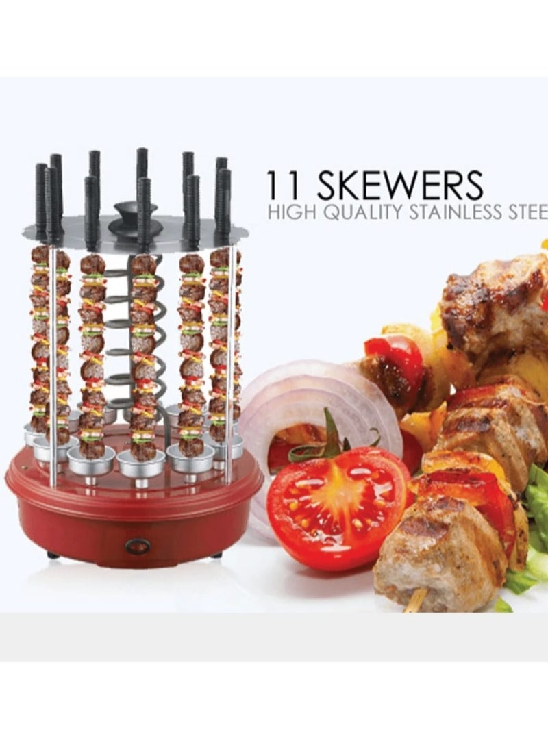 شواية كهربائية عمودية خالية من الدخان، شواية شواء دوارة، شواية داخلية 360 درجة، آلة شواء شواء، توقيت تلقائي، فرن دوار، شواية حلزونية، حفلة منزلية، 11 أسياخ طويلة، شوكة شواء - Image 3