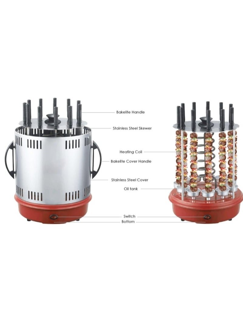 شواية كهربائية عمودية خالية من الدخان، شواية شواء دوارة، شواية داخلية 360 درجة، آلة شواء شواء، توقيت تلقائي، فرن دوار، شواية حلزونية، حفلة منزلية، 11 أسياخ طويلة، شوكة شواء - Image 5