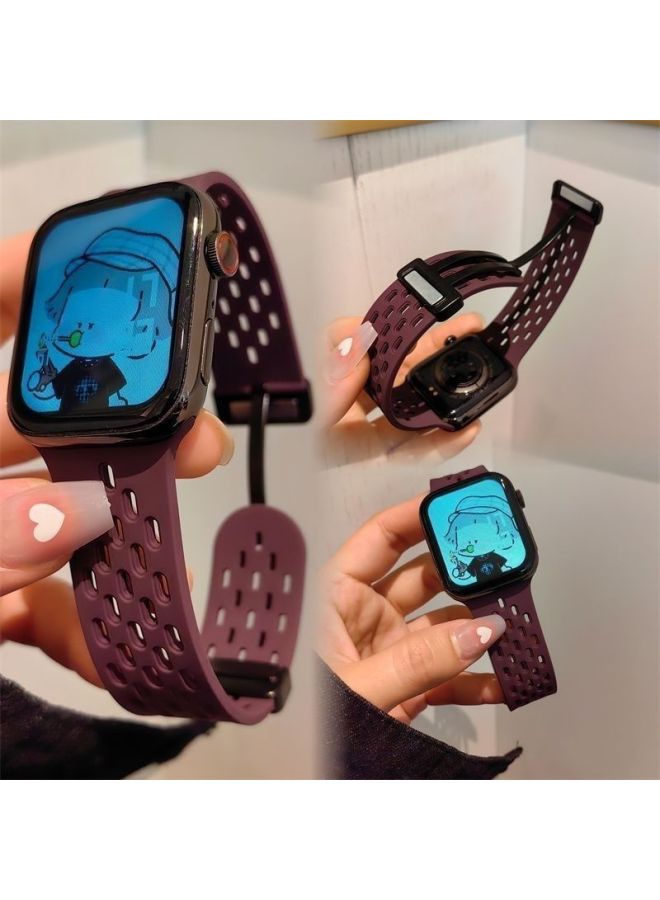 إسكدنيا For Iwatch Strap For Applewatch For Apple SE78 Generation Silicone Sports Student Watch With Magnetic Suction Folding-Color:Pink-44mm 【4-6 Generations Se/se2】 Universal - Image 3