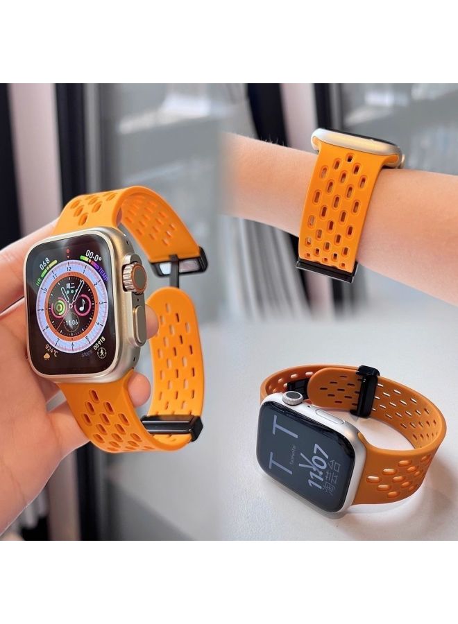 إسكدنيا For Iwatch Strap For Applewatch For Apple SE78 Generation Silicone Sports Student Watch With Magnetic Suction Folding-Color:Pink-44mm 【4-6 Generations Se/se2】 Universal - Image 4