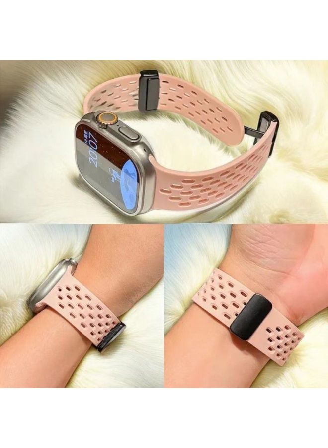 إسكدنيا For Iwatch Strap For Applewatch For Apple SE78 Generation Silicone Sports Student Watch With Magnetic Suction Folding-Color:Pink-44mm 【4-6 Generations Se/se2】 Universal - Image 1