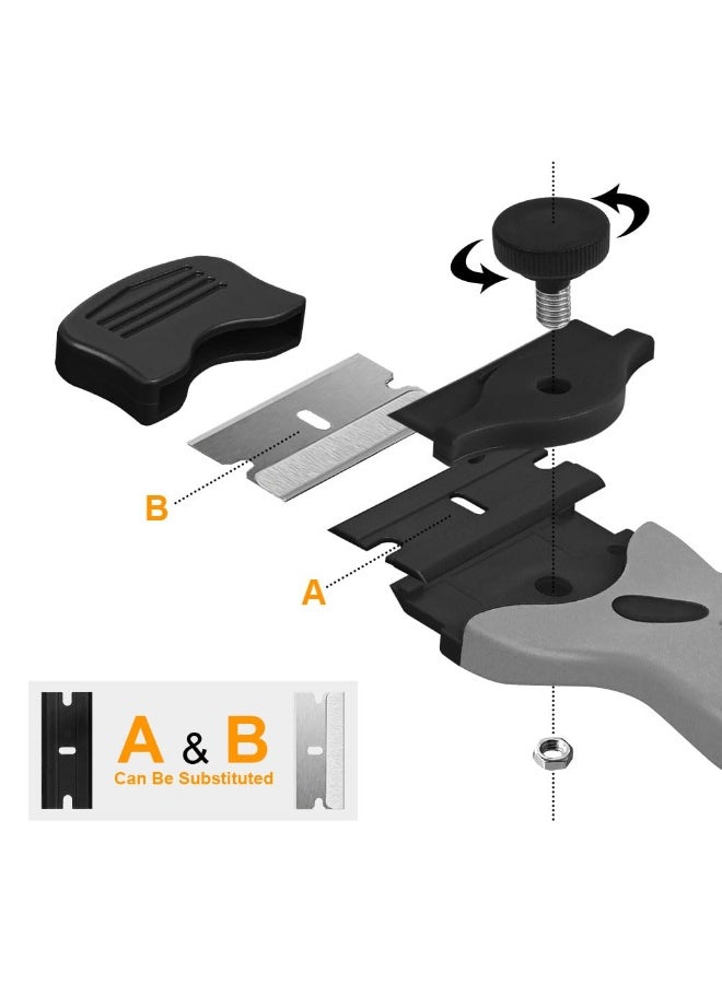 Chabeia Razor Blade Scraper, 2-in-1 Scraper Tool with 10PCS Metal Blades and 10PCS Plastic Blades, Multi-funtional Cleaning Razor Scraper for Decals, Stickers, Labels, Caulk, Adhesive, Paint Removal - Image 2