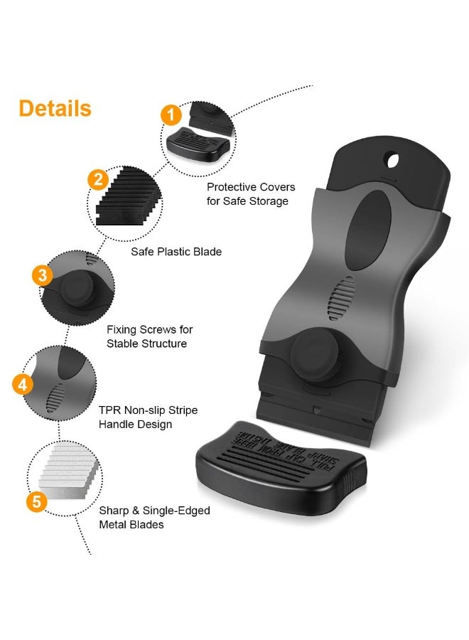 Chabeia Razor Blade Scraper, 2-in-1 Scraper Tool with 10PCS Metal Blades and 10PCS Plastic Blades, Multi-funtional Cleaning Razor Scraper for Decals, Stickers, Labels, Caulk, Adhesive, Paint Removal - Image 4