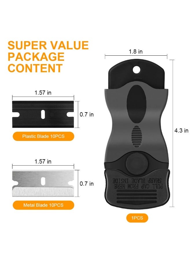 Chabeia Razor Blade Scraper, 2-in-1 Scraper Tool with 10PCS Metal Blades and 10PCS Plastic Blades, Multi-funtional Cleaning Razor Scraper for Decals, Stickers, Labels, Caulk, Adhesive, Paint Removal - Image 3