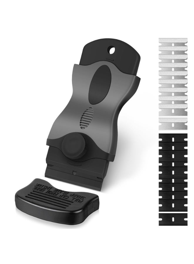 Chabeia Razor Blade Scraper, 2-in-1 Scraper Tool with 10PCS Metal Blades and 10PCS Plastic Blades, Multi-funtional Cleaning Razor Scraper for Decals, Stickers, Labels, Caulk, Adhesive, Paint Removal - Image 1