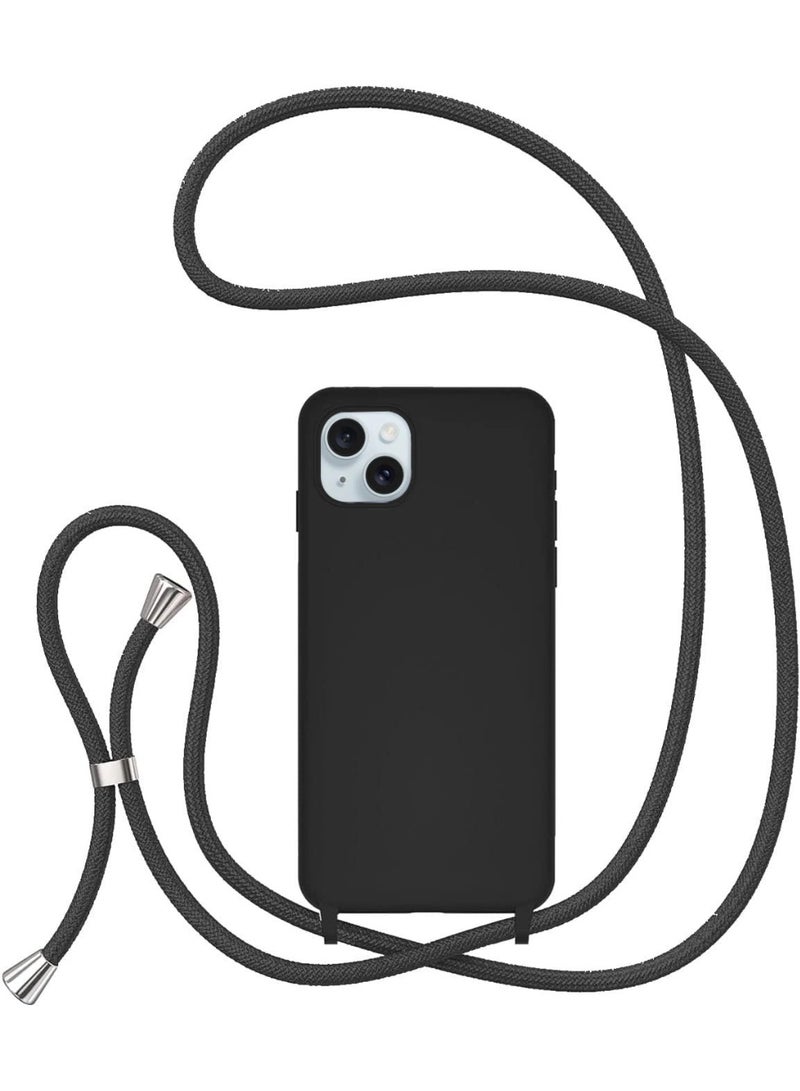 Case with Strap,Crossbody Phone Case with Adjustable Neck Shoulder Lanyard,Soft Silicone Shockproof Protective Phone Cover for iPhone 15 (Black) - Image 1