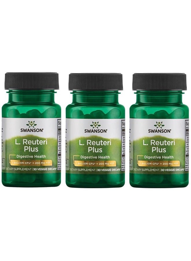 SWANSON L. Reuteri Probiotic Plus w/L. Rhamnosus L. Acidophilus & FOS Prebiotic Digestive Support - Promotes Gut Health w/ 7 Billion CFU per Capsule - (30 Veggie Capsules) 3 Pack - Image 1