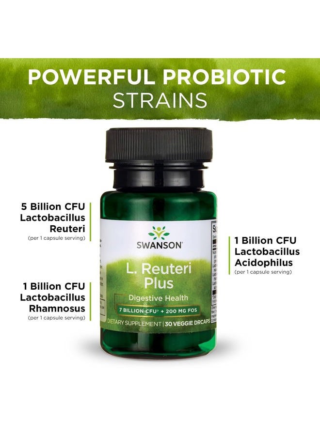 SWANSON L. Reuteri Probiotic Plus w/L. Rhamnosus L. Acidophilus & FOS Prebiotic Digestive Support - Promotes Gut Health w/ 7 Billion CFU per Capsule - (30 Veggie Capsules) 3 Pack - Image 5