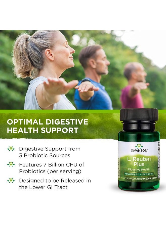 SWANSON L. Reuteri Probiotic Plus w/L. Rhamnosus L. Acidophilus & FOS Prebiotic Digestive Support - Promotes Gut Health w/ 7 Billion CFU per Capsule - (30 Veggie Capsules) 3 Pack - Image 4