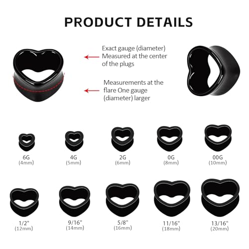 Qmcandy 6 Pairs Acrylic Heart Shape Ear Tunnels Plugs Colorful Gauges for Ears 0g - Image 3