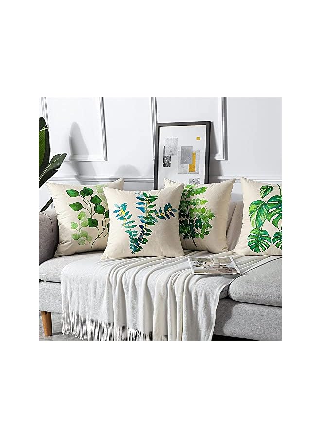 The Bros Tropical Plant Theme Pillowcase, 18 x 18 Inches, Green Leaves Pattern Waterproof Cushion Covers, Perfect to Outdoor Patio Garden Living Room Sofa Farmhouse Decor (Set of 4) - Image 5