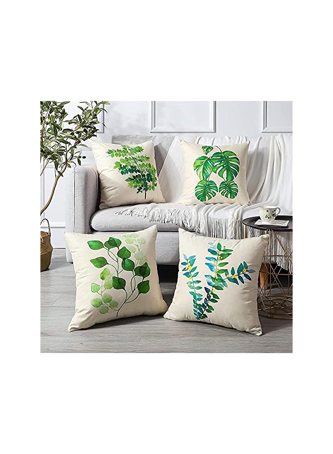 The Bros Tropical Plant Theme Pillowcase, 18 x 18 Inches, Green Leaves Pattern Waterproof Cushion Covers, Perfect to Outdoor Patio Garden Living Room Sofa Farmhouse Decor (Set of 4) - Image 2