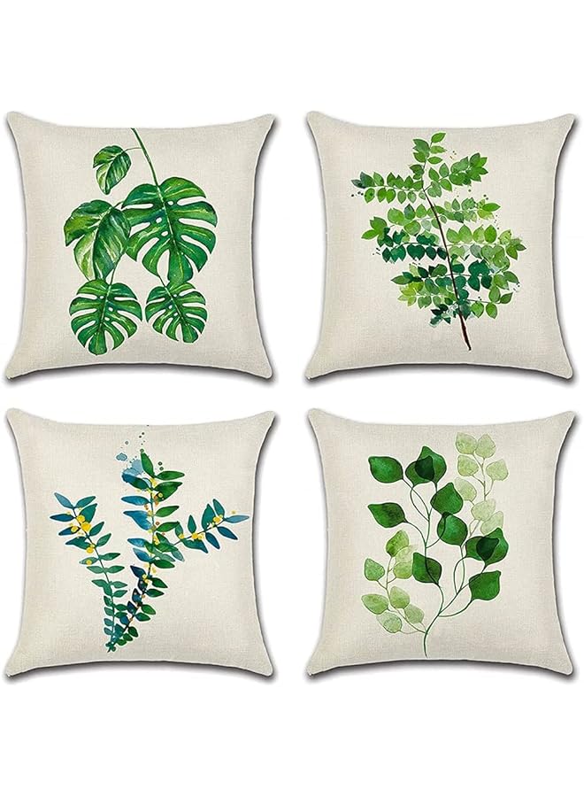 The Bros Tropical Plant Theme Pillowcase, 18 x 18 Inches, Green Leaves Pattern Waterproof Cushion Covers, Perfect to Outdoor Patio Garden Living Room Sofa Farmhouse Decor (Set of 4) - Image 1