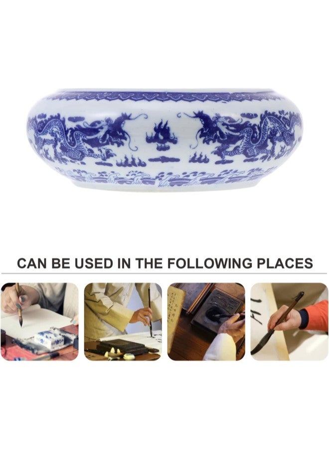 klarako Blue and White Porcelain Ceramic Painting Calligraphy Water Container Inkwell Dish Sumi Ink Dish Calligraphy Accessory - Image 3