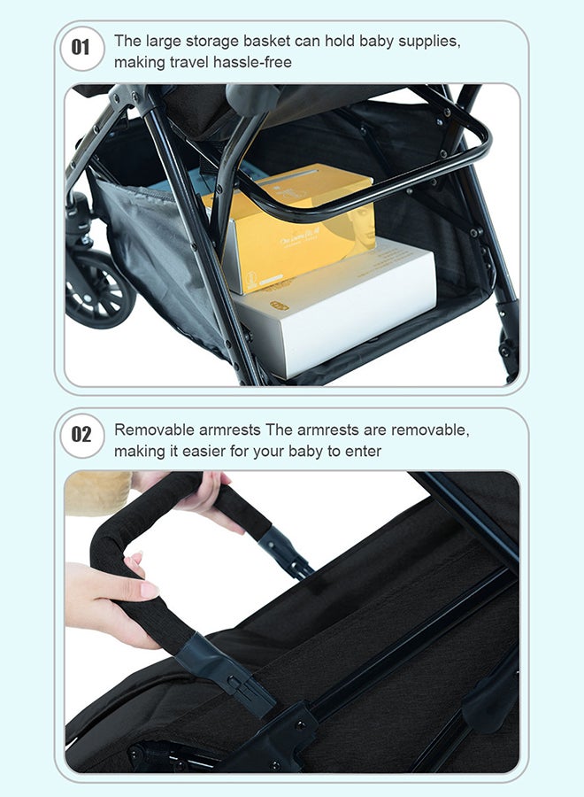 GOOTOY Auto Baby Stroller, Can Sit And Lie, Lightweight Single Stroller, Foldable And Portable Pram WIth Big Storage Basket, Travel Stroller For Newborn - Image 4