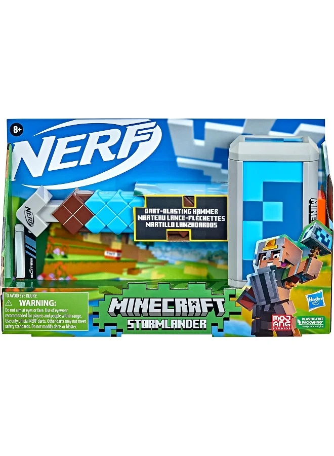 NERF Minecraft Stormlander Dart-Blasting Hammer With 3 Darts And Pull-Back Priming Handle