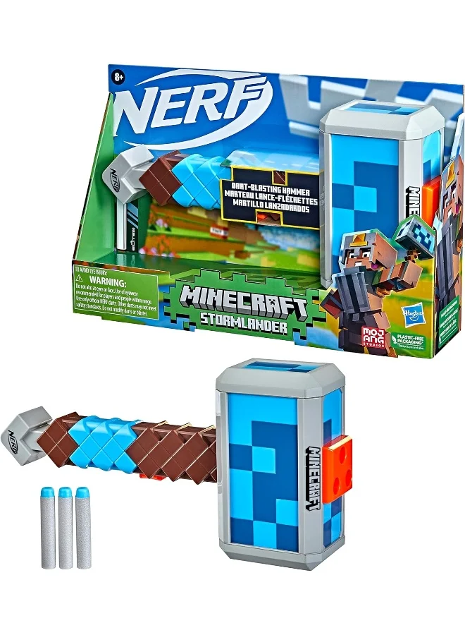 NERF Minecraft Stormlander Dart-Blasting Hammer With 3 Darts And Pull-Back Priming Handle