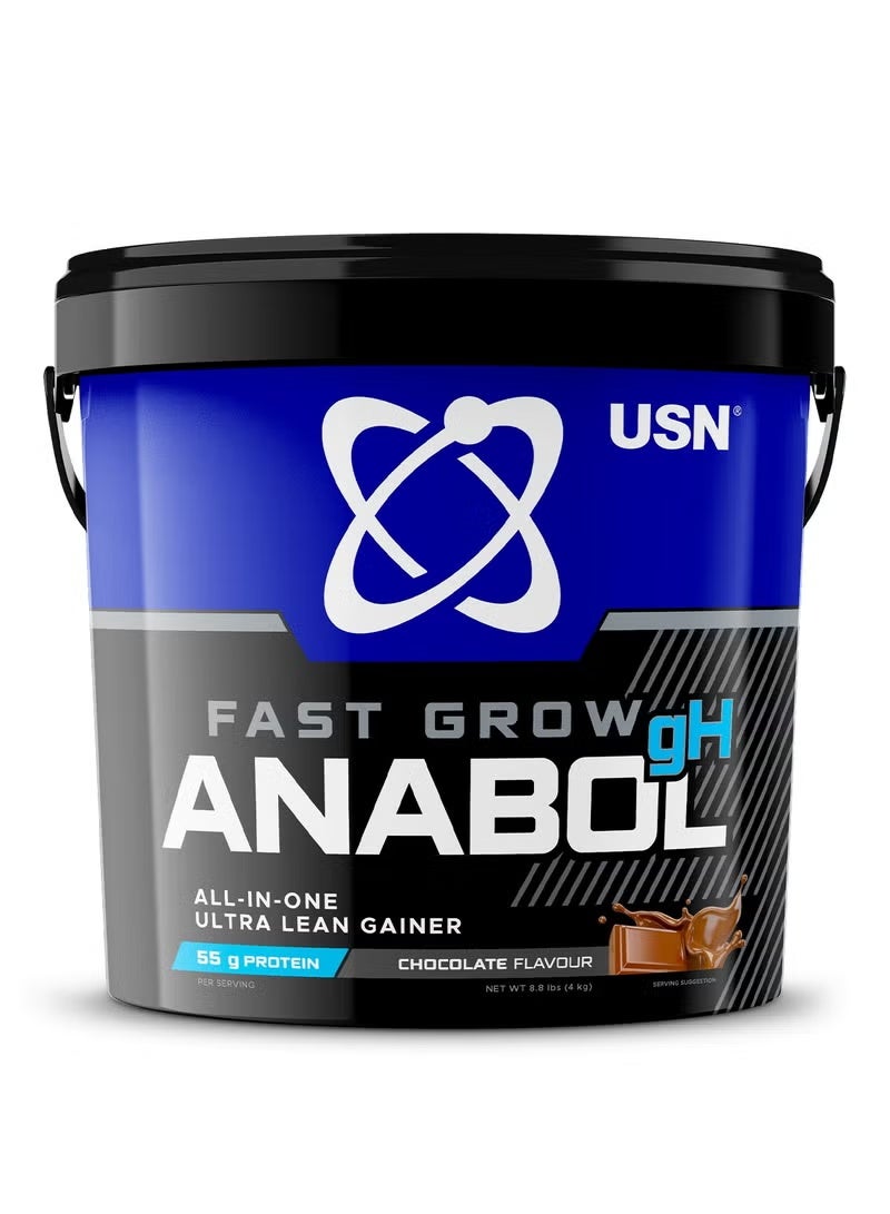 USN Fast Grow Anabol Gh, All In One, Ultra Lean Gainer, Chocolate Flavour, 4Kg - Image 1