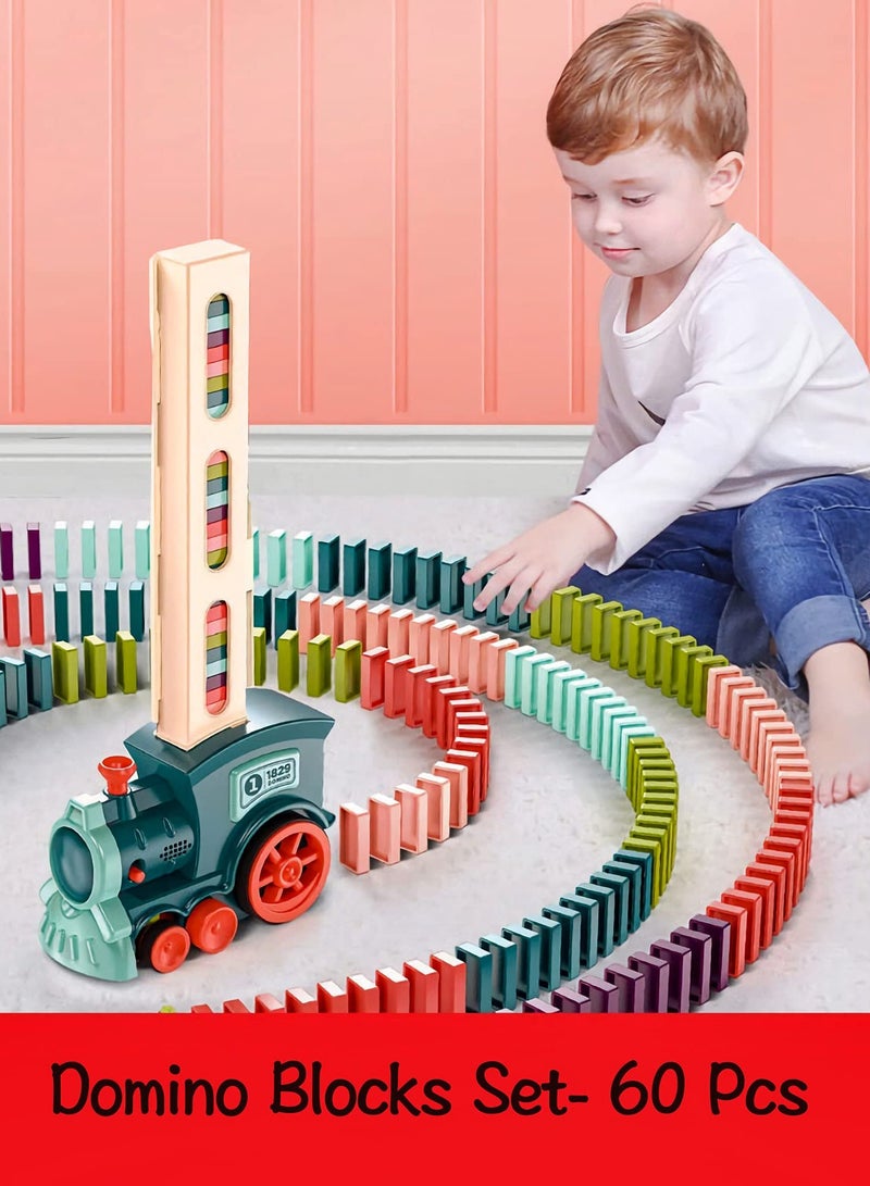 DURKU Domino Train Toy Set with 60 pcs Dominos Train Blocks, STEM Building Montessori Toy for Kids,  Automatic Domino Train Creative Kids Domino Games Gift for Boy Gril - Image 4