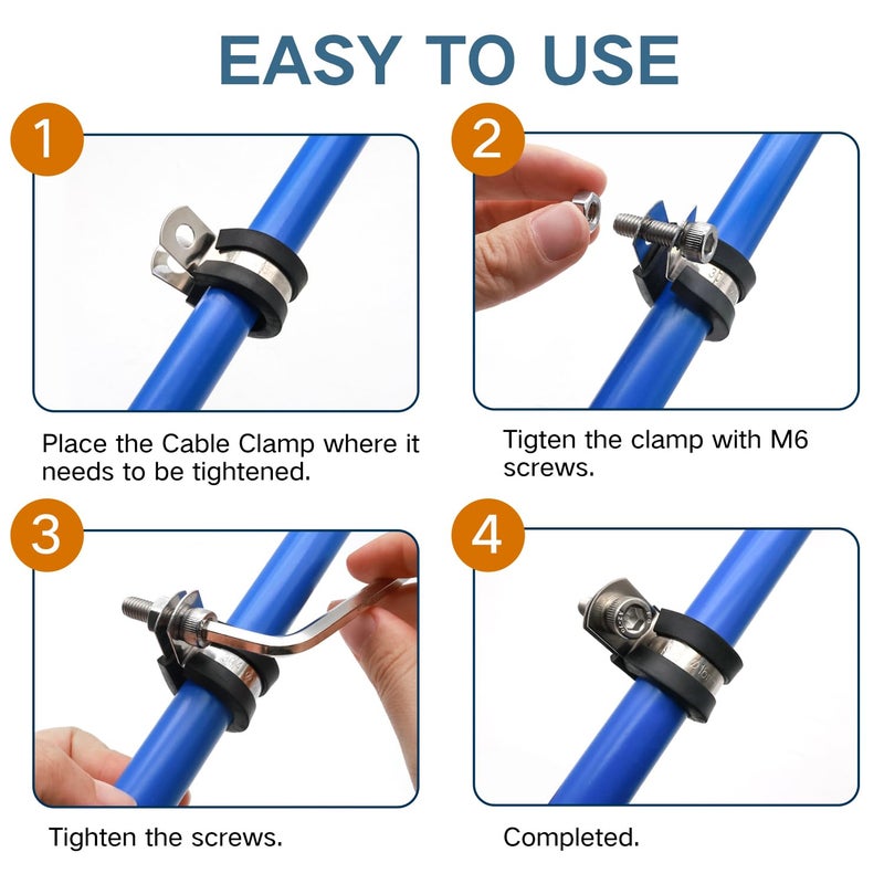 ZIPCCI Cable Clamps Assortment Kit, 25 Pack Stainless Steel Rubber Cushion Pipe Clips (1/4'' 5/16'' 3/8'' 1/2'' 5/8'' 3/4'' inch) - Image 4
