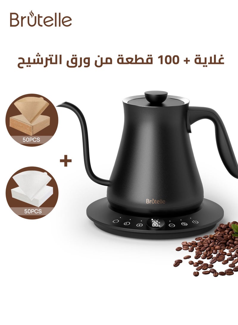 غلاية كهربائية V60 غلاية قهوة غلاية Gooseneck 800 مل 1200 واط تسخين سريع 304 من الفولاذ المقاوم للصدأ مع 100 قطعة من فلتر ورقي 02 V60