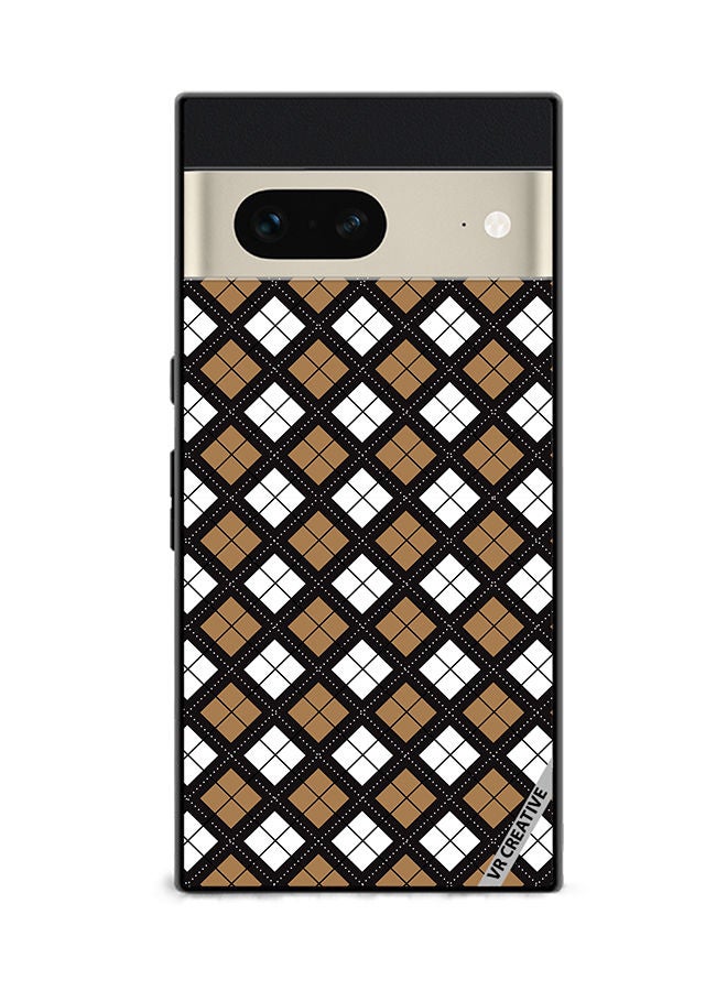 VR CREATIVE Protective Case Cover For Google Pixel 7 Black White Brown Checkered Pattern Design Multicolour - Image 1