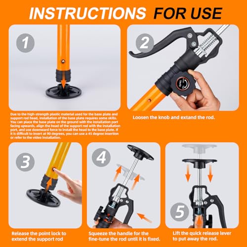 Tikelly Cabinet Jack for Installing Cabinet Support Rod 3rd Hand Support System Adjustable Support Pole,Extend from 19.29 inch to 43.30 inch,Orange 2 Pack - Image 4