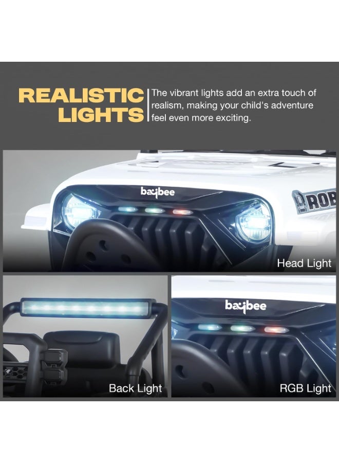بيبي سيارة جيب بيبي توربو كهربائية للأطفال مع مصابيح LED، USB/AUX، ومحركين مزدوجين، أبيض - Image 3