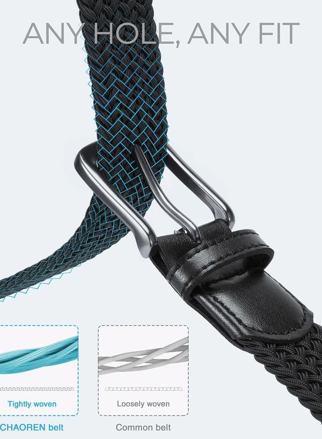 CHAOREN Mens Belt - Braided Stretch Golf Belt for Men 1 3/8"- Gift for Golf Pants Casual Shorts Jeans, Silver / Beige, 30"-34" Waist Adjustable - Image 3