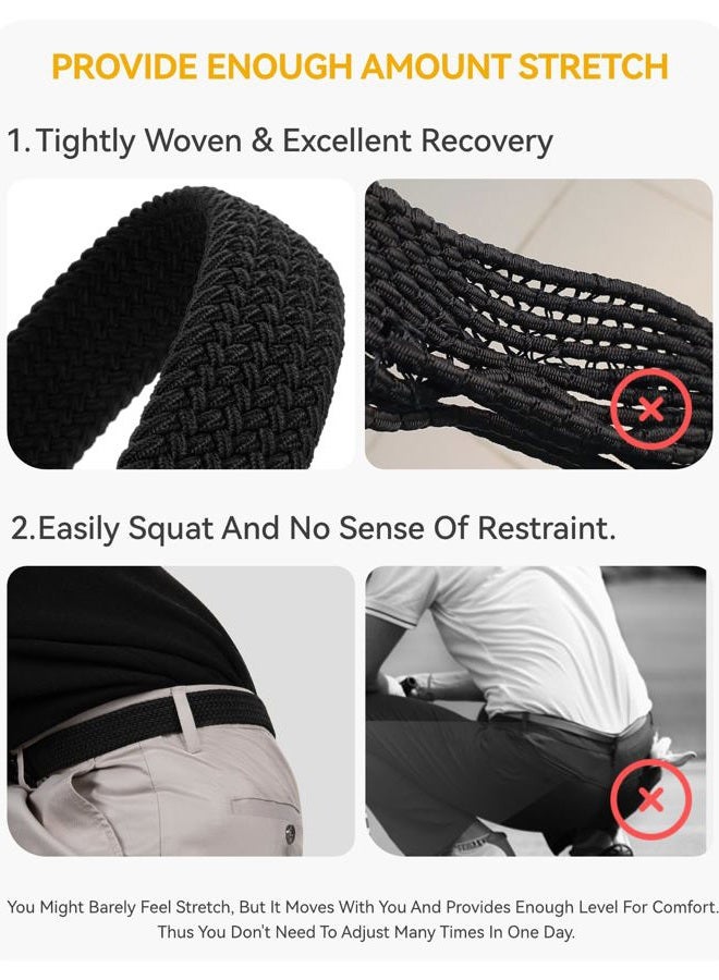 CHAOREN Mens Belt - Braided Stretch Golf Belt for Men 1 3/8"- Gift for Golf Pants Casual Shorts Jeans, Silver / Beige, 30"-34" Waist Adjustable - Image 4
