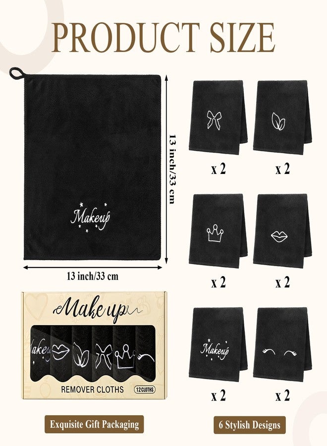 TURSTIN 12 Pack Makeup Remover Towels 13x13 Inch Black Makeup Washcloths Microfiber Face Towel Reusable Soft Facial Towel for Women Face Cleansing Skin Care Gifts, 6 Styles - Image 2