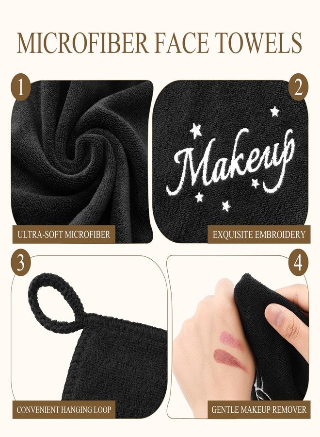 TURSTIN 12 Pack Makeup Remover Towels 13x13 Inch Black Makeup Washcloths Microfiber Face Towel Reusable Soft Facial Towel for Women Face Cleansing Skin Care Gifts, 6 Styles - Image 3