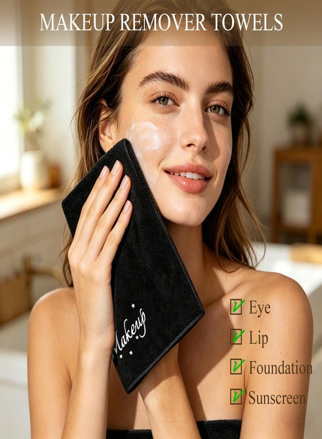 TURSTIN 12 Pack Makeup Remover Towels 13x13 Inch Black Makeup Washcloths Microfiber Face Towel Reusable Soft Facial Towel for Women Face Cleansing Skin Care Gifts, 6 Styles - Image 5