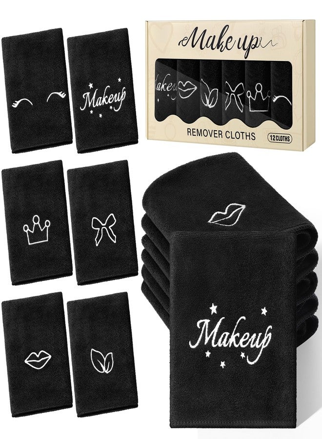 TURSTIN 12 Pack Makeup Remover Towels 13x13 Inch Black Makeup Washcloths Microfiber Face Towel Reusable Soft Facial Towel for Women Face Cleansing Skin Care Gifts, 6 Styles - Image 1
