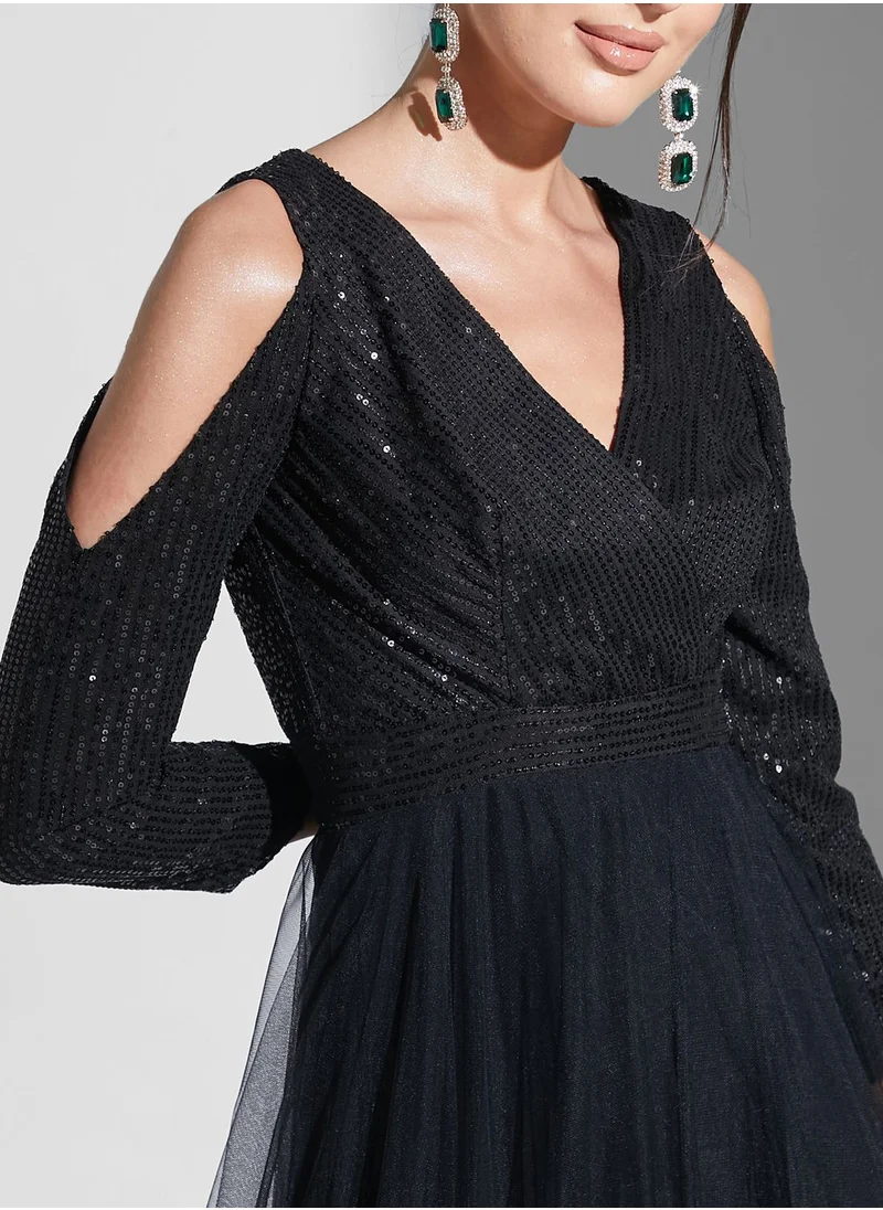 Namshi x Zena Louay Cold Shoulder Sequined Dress