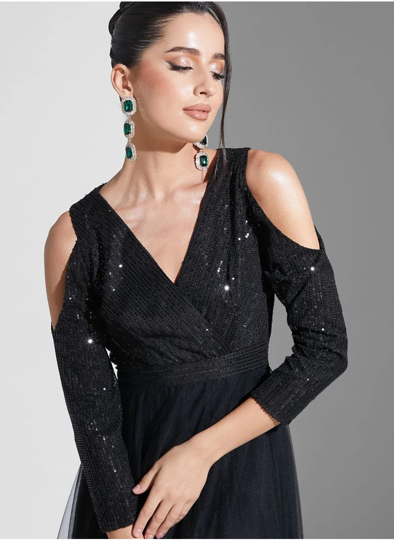 Namshi x Zena Louay Cold Shoulder Sequined Dress