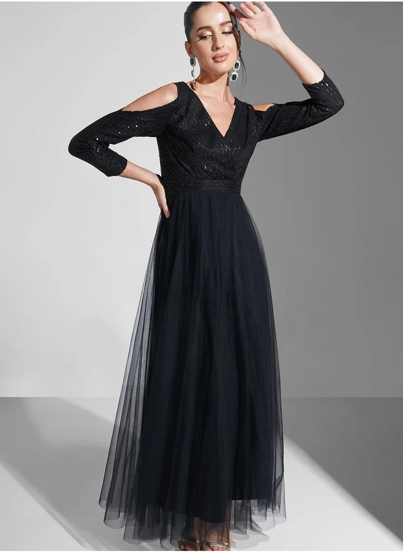 Namshi x Zena Louay Cold Shoulder Sequined Dress