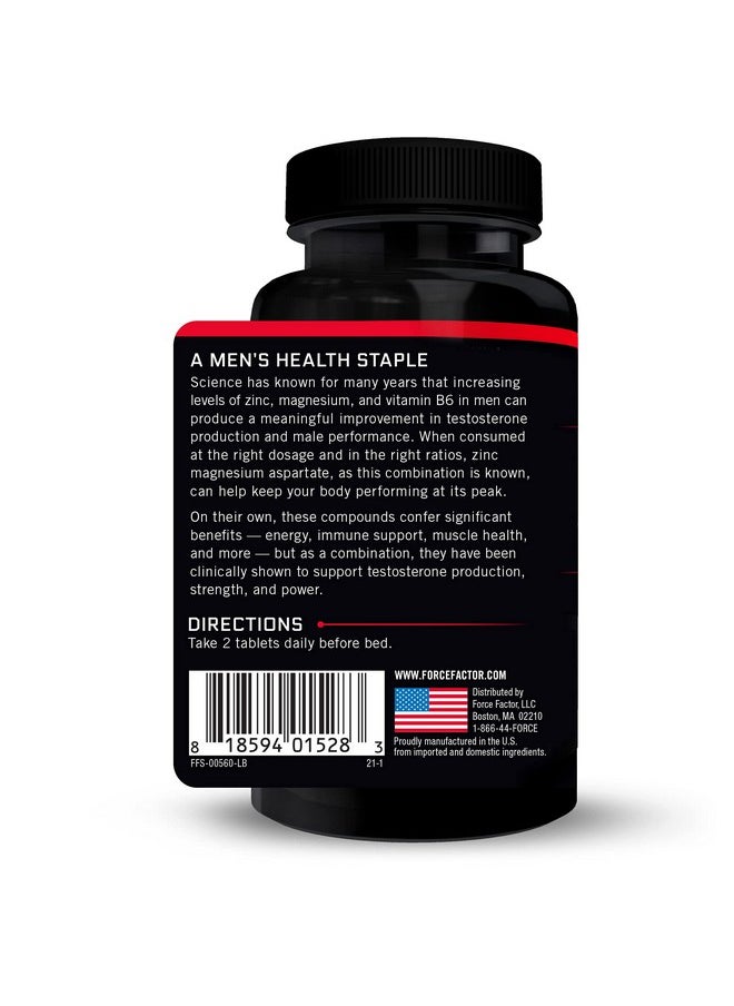 Force Factor Zinc Magnesium Aspartate Zinc Magnesium Supplement To Increase Testosterone Boost Performance And Support Sleep Recovery And Immune Health 60 Tablets  - Image 3