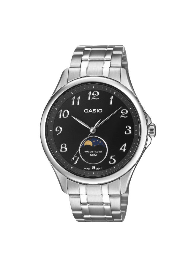 Casio Men's Stainless Steel Analog Watch with Day Date & Moon Phase – MTP-M110D-1AVDF – 42.5mm Black Dial