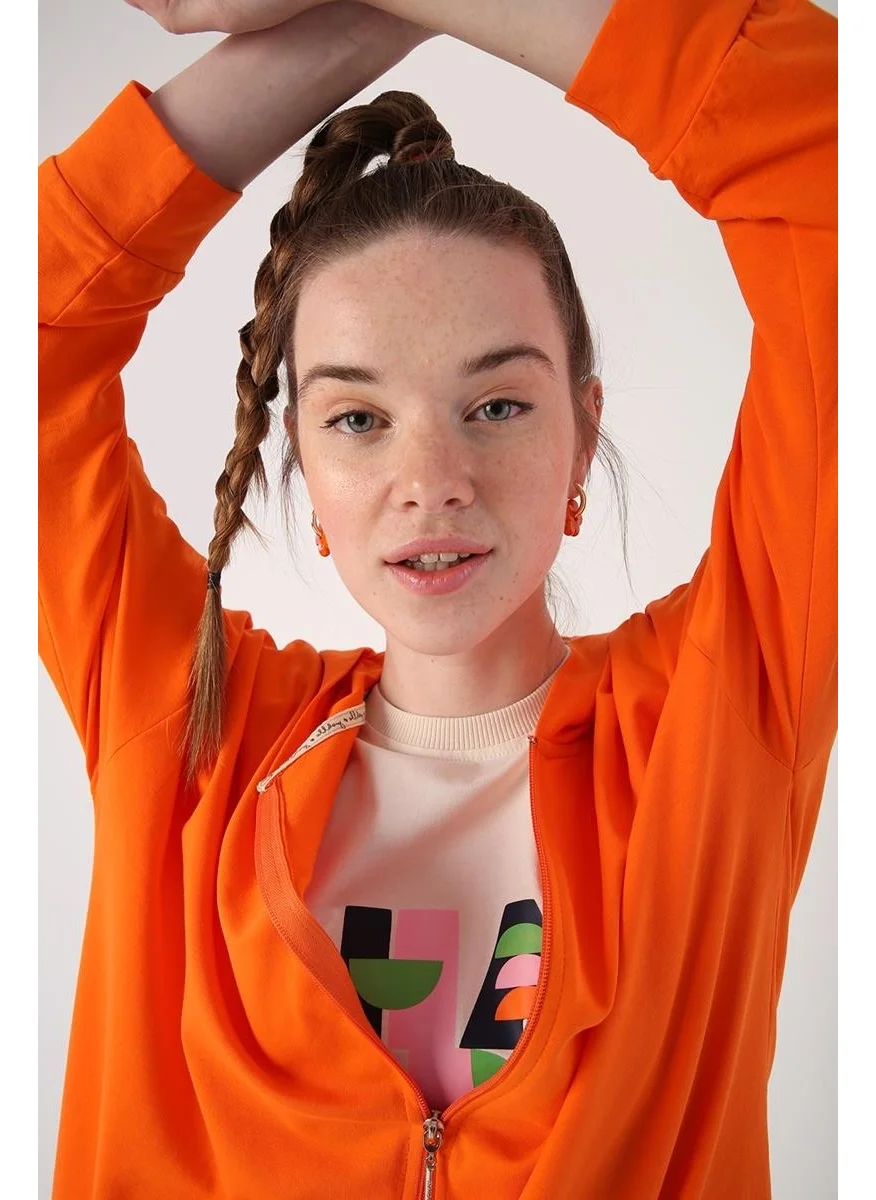 Allday Orange-Zipped Sweat Cardigan