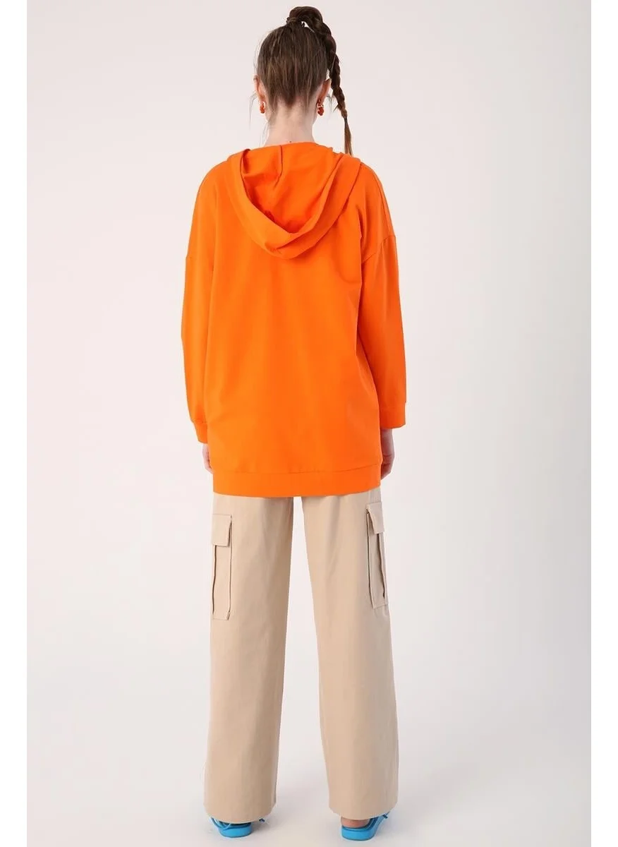 Allday Orange-Zipped Sweat Cardigan
