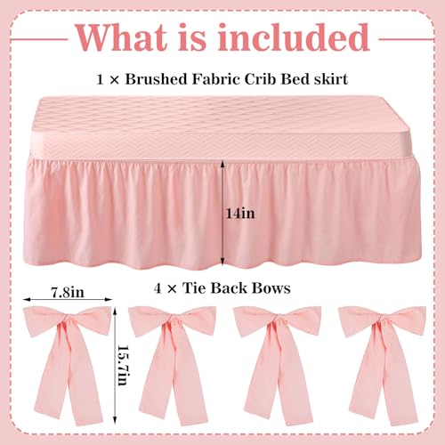 SmoothNovelty Pink Crib Bed Skirts with 4 Large Cot Bow 28 x 52 Baby Crib Skirt for Boys Girls Nursery Toddler Bedskirt Dust Ruffle 14 Drop - Image 3