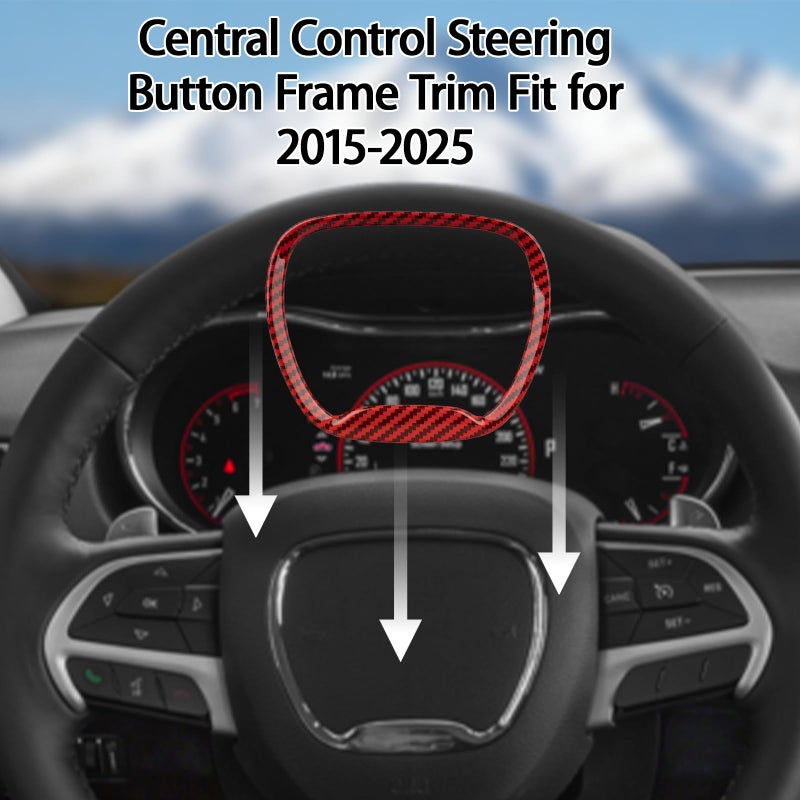 VANEST Central Control Steering Button Frame Trim Compatible with Dodge Challenger Durango 2015-2025, Car Interior Decoration Accessories (Red Carbon Fiber) - Image 2