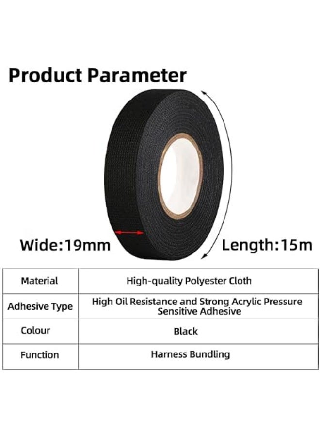 erorex Fabric Cloth Tape 19mmX15m,High Temperature Resistant Automotive Wiring Harness Tape,Wiring Loom Tapes,Black - Image 3