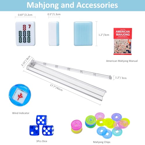 GUSTARIA American Mahjong Game Set 166 Blue Tiles Blue Bag and Accessories 4 AllinOne Transparent RackPushers Mahjong Tile Set - Image 5