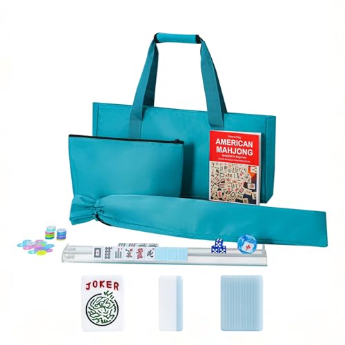 GUSTARIA American Mahjong Game Set 166 Blue Tiles Blue Bag and Accessories 4 AllinOne Transparent RackPushers Mahjong Tile Set - Image 1
