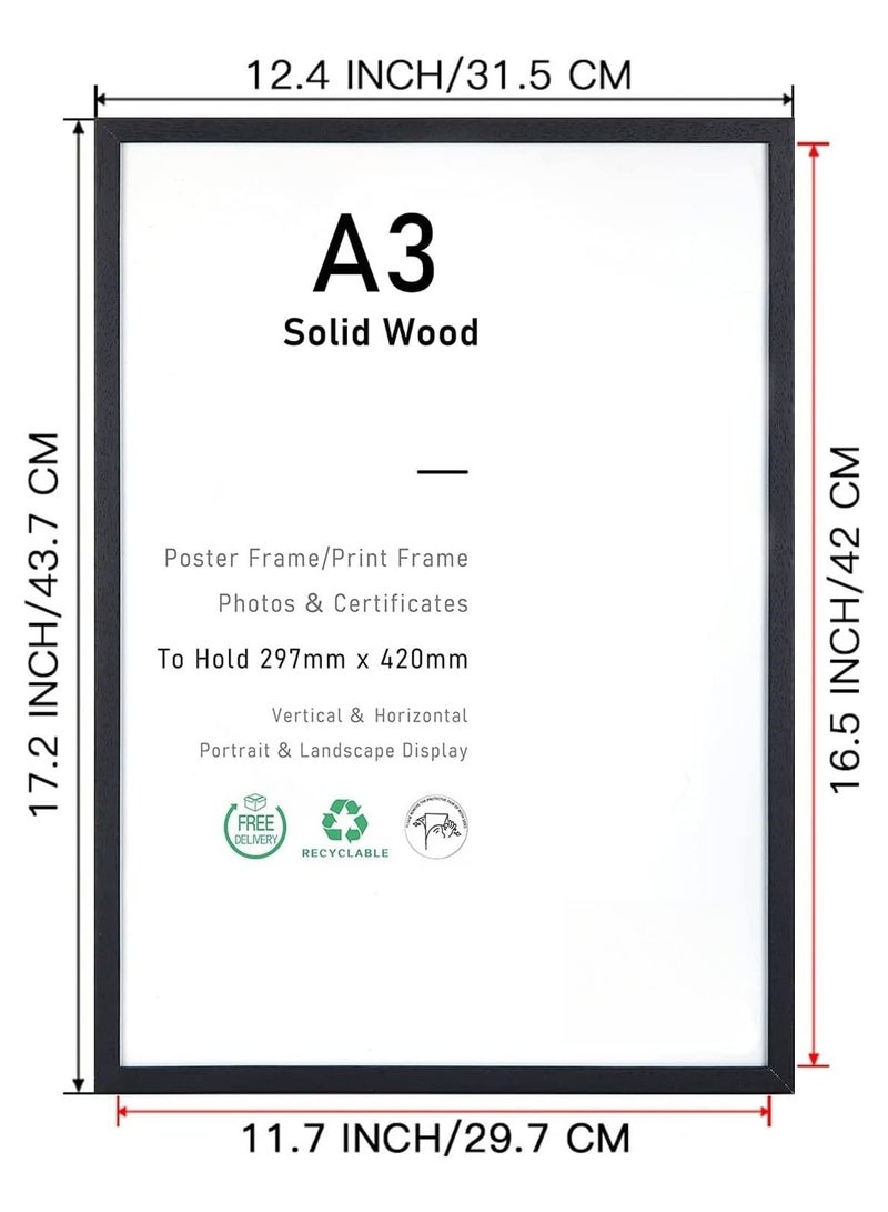 Soofam 2  Piece A3 Black  Wood Picture Frame With Definition Plexiglass Wall Hanging 29.7 x 42 cm - Image 2