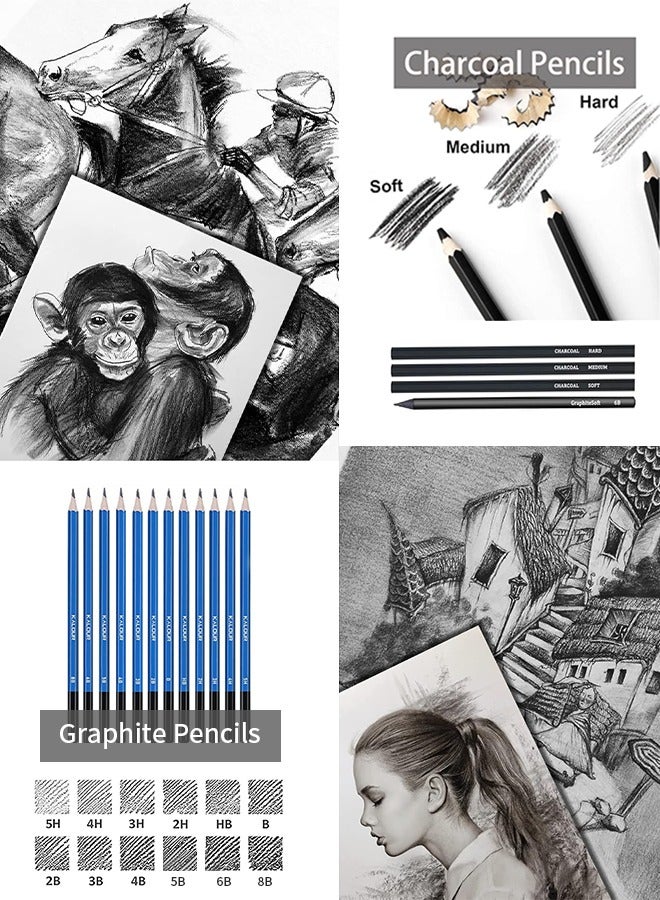 كالور مجموعة تلوين رسم مكونة من 144 قطعة من KALOUR، تتضمن 120 قلم رصاص ملون احترافي ناعم، وأقلام رسم وأقلام فحم،  ومستلزمات رسم فنية للفنانين البالغين والمبتدئين - Image 2